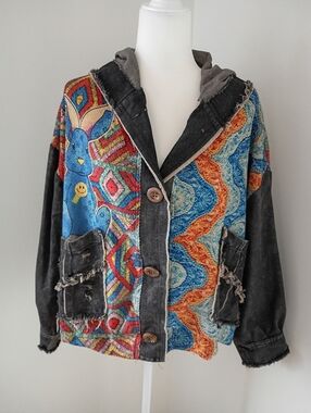 AQRL Italian Distressed Patchwork Lagenlook Hoodie, One Size